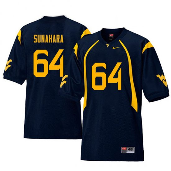 Men's West Virginia Mountaineers NCAA #64 Rex Sunahara Navy Authentic Nike Retro Stitched College Football Jersey UG15H38NQ